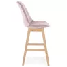 Tabouret de bar mi-hauteur design en velours pieds bois naturel CAMY MINI (Rose)