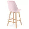 Tabouret de bar mi-hauteur design en velours pieds bois naturel CAMY MINI (Rose)