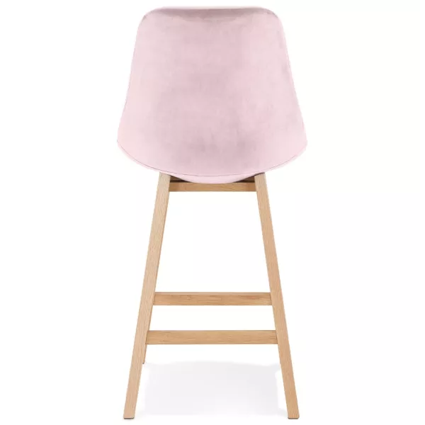 Tabouret de bar mi-hauteur design en velours pieds bois naturel CAMY MINI (Rose)