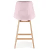 Tabouret de bar mi-hauteur design en velours pieds bois naturel CAMY MINI (Rose)