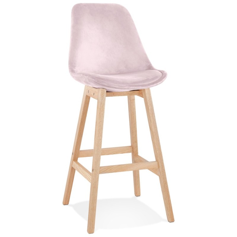 Tabouret de bar design en velours pieds bois naturel CAMY (Rose)