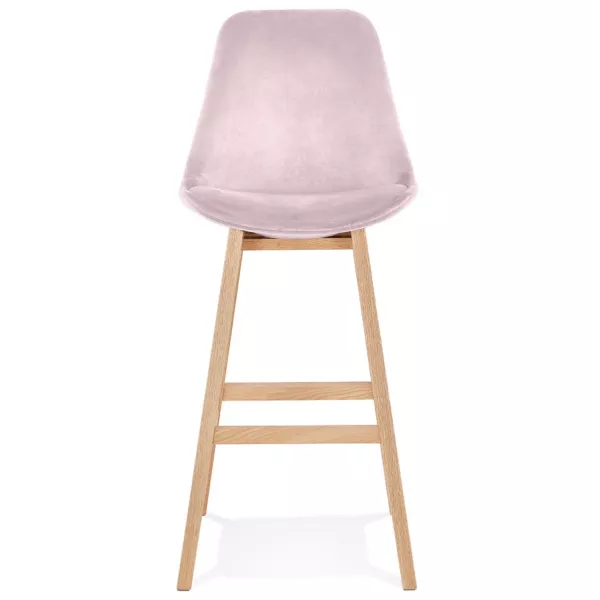 Tabouret de bar design en velours pieds bois naturel CAMY (Rose)