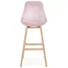 Tabouret de bar design en velours pieds bois naturel CAMY (Rose)