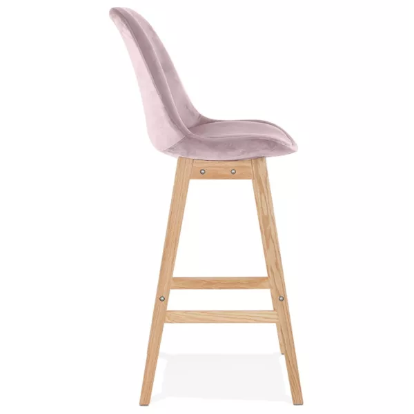 Tabouret de bar design en velours pieds bois naturel CAMY (Rose)