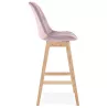 Tabouret de bar design en velours pieds bois naturel CAMY (Rose)