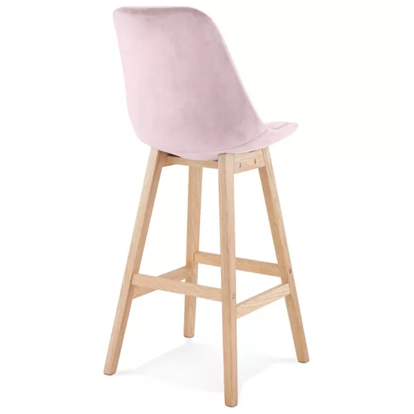 Tabouret de bar design en velours pieds bois naturel CAMY (Rose)