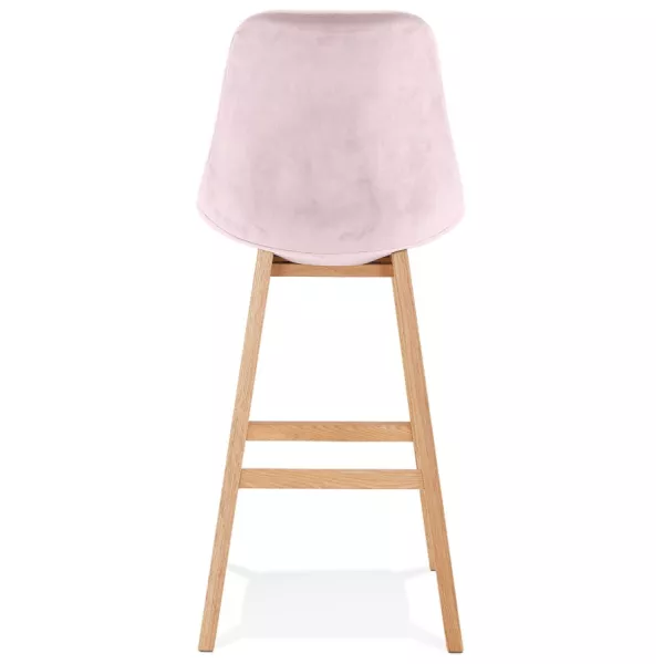 Tabouret de bar design en velours pieds bois naturel CAMY (Rose)