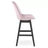 Tabouret de bar mi-hauteur design en velours pieds bois noir CAMY MINI (Rose)