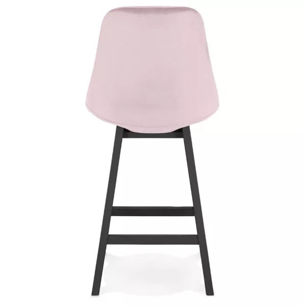 Tabouret de bar mi-hauteur design en velours pieds bois noir CAMY MINI (Rose)