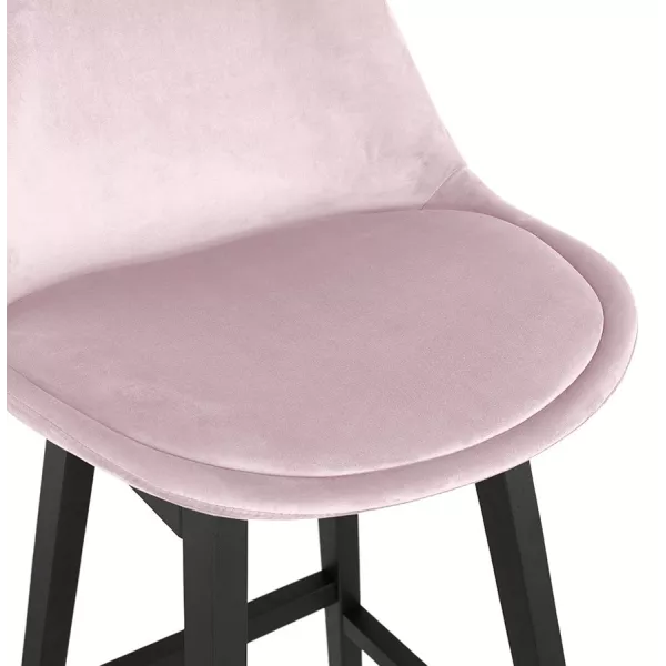 Tabouret de bar mi-hauteur design en velours pieds bois noir CAMY MINI (Rose)