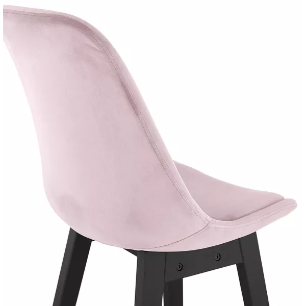 Tabouret de bar mi-hauteur design en velours pieds bois noir CAMY MINI (Rose)