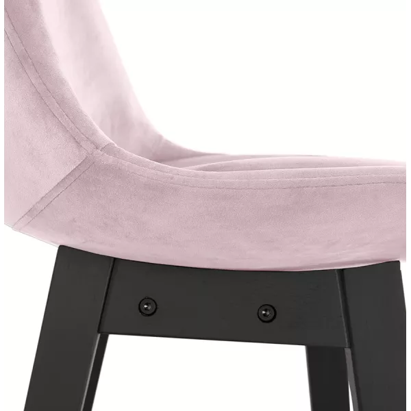 Tabouret de bar mi-hauteur design en velours pieds bois noir CAMY MINI (Rose)