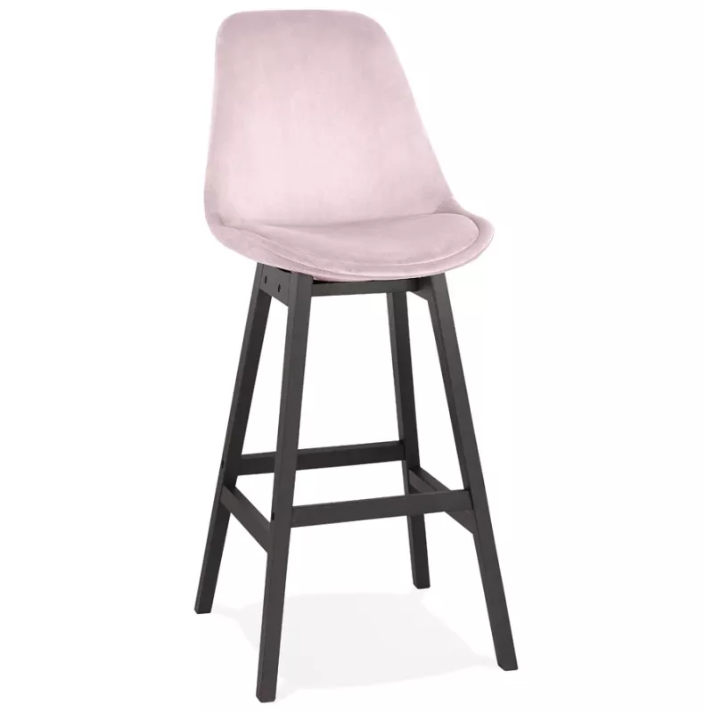 Tabouret de bar design en velours pieds bois noir CAMY (Rose)