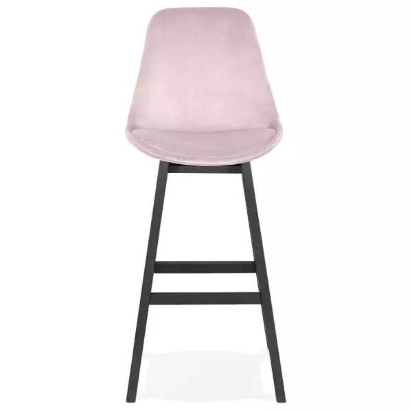 Tabouret de bar design en velours pieds bois noir CAMY (Rose)