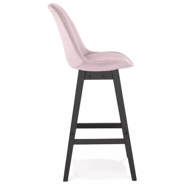 Tabouret de bar design en velours pieds bois noir CAMY (Rose)