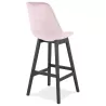 Tabouret de bar design en velours pieds bois noir CAMY (Rose)