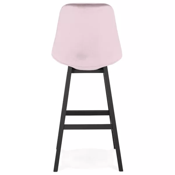 Tabouret de bar design en velours pieds bois noir CAMY (Rose)