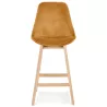 Tabouret de bar mi-hauteur design en velours pieds bois naturel CAMY MINI (Moutarde)