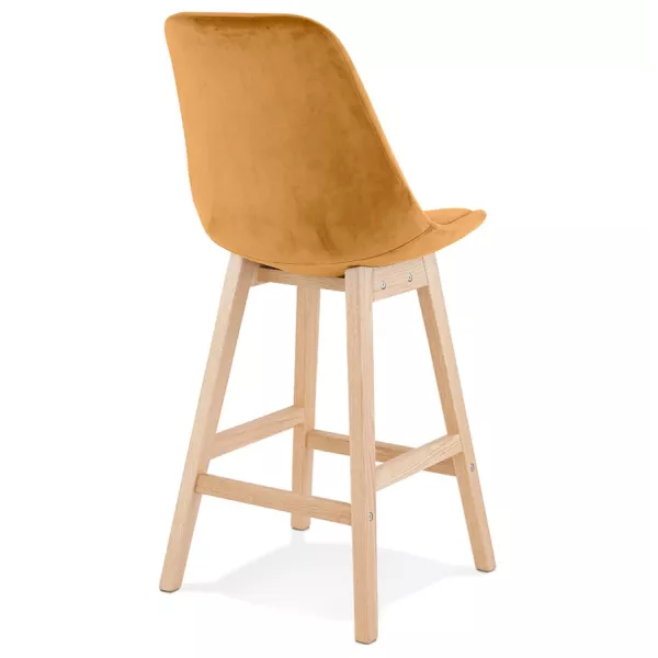 Tabouret de bar mi-hauteur design en velours pieds bois naturel CAMY MINI (Moutarde)