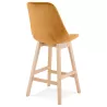 Tabouret de bar mi-hauteur design en velours pieds bois naturel CAMY MINI (Moutarde)