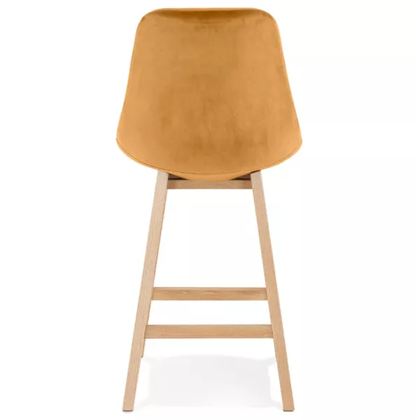 Tabouret de bar mi-hauteur design en velours pieds bois naturel CAMY MINI (Moutarde)