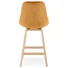 Tabouret de bar mi-hauteur design en velours pieds bois naturel CAMY MINI (Moutarde)