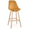 Tabouret de bar design en velours pieds bois naturel CAMY (Moutarde)