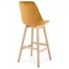 Tabouret de bar design en velours pieds bois naturel CAMY (Moutarde)