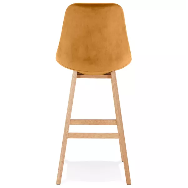 Tabouret de bar design en velours pieds bois naturel CAMY (Moutarde)