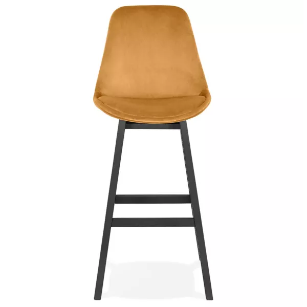 Tabouret de bar design en velours pieds bois noir CAMY (Moutarde)