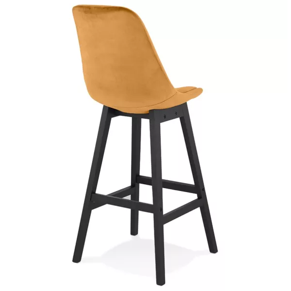 Tabouret de bar design en velours pieds bois noir CAMY (Moutarde)