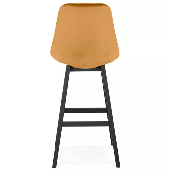 Tabouret de bar design en velours pieds bois noir CAMY (Moutarde)