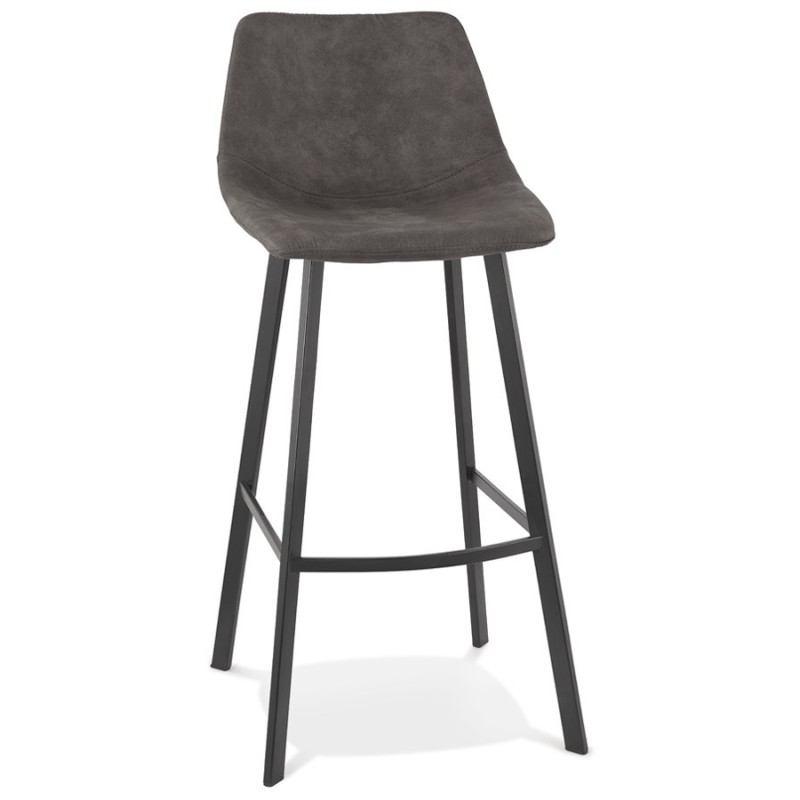 Tabouret de bar design en microfibre pieds métal noir PAULA (gris foncé)