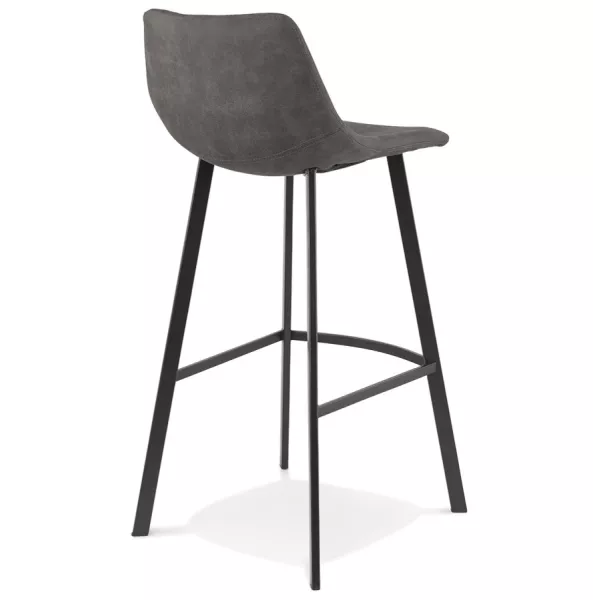 Tabouret de bar design en microfibre pieds métal noir PAULA (gris foncé)