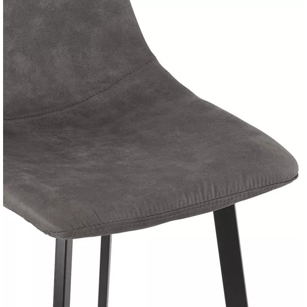 Tabouret de bar design en microfibre pieds métal noir PAULA (gris foncé)