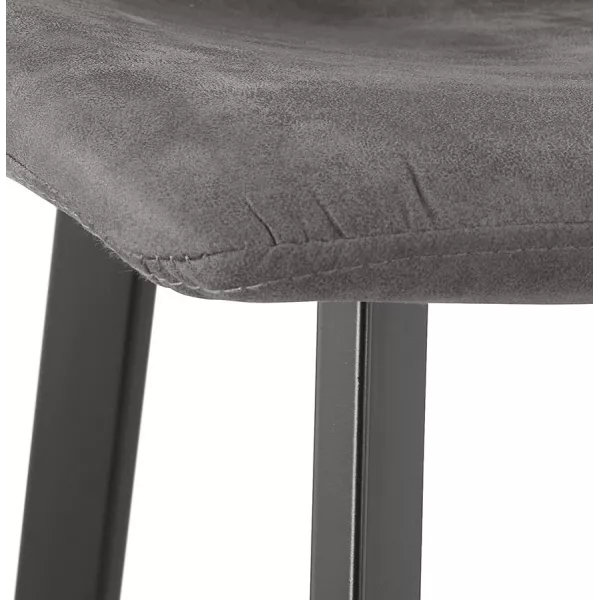 Tabouret de bar design en microfibre pieds métal noir PAULA (gris foncé)