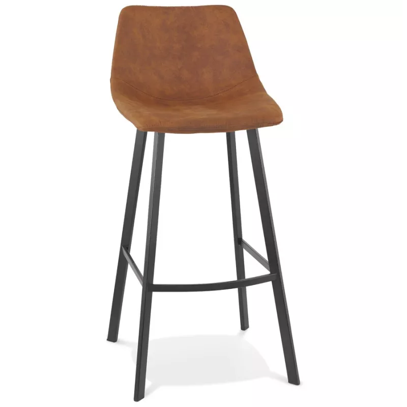 Tabouret de bar design en microfibre pieds métal noir PAULA (marron)