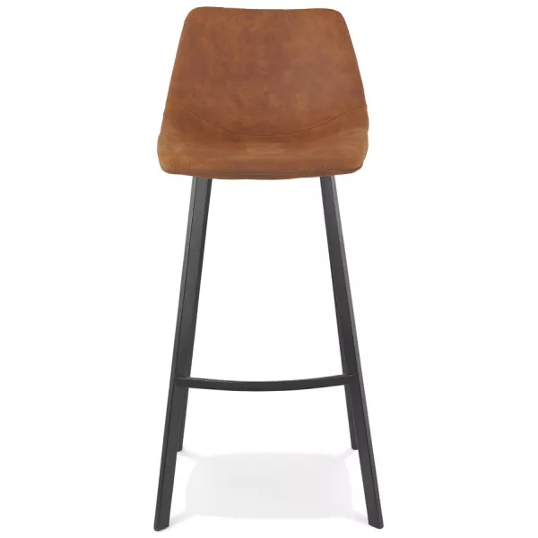 Tabouret de bar design en microfibre pieds métal noir PAULA (marron)