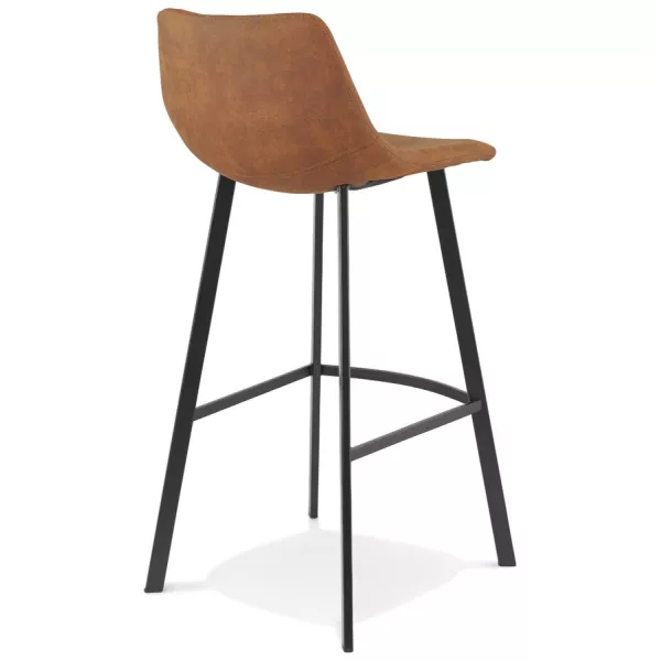 Tabouret de bar design en microfibre pieds métal noir PAULA (marron)