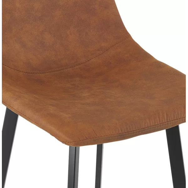 Tabouret de bar design en microfibre pieds métal noir PAULA (marron)