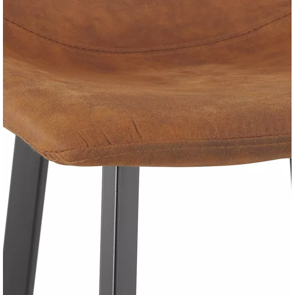 Tabouret de bar design en microfibre pieds métal noir PAULA (marron)