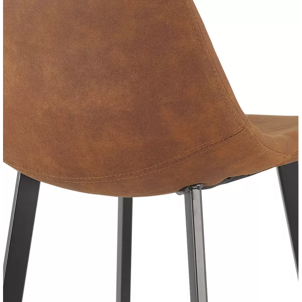 Tabouret de bar design en microfibre pieds métal noir PAULA (marron)