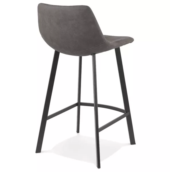 Tabouret snack mi-hauteur design en microfibre pieds métal noir PAULA MINI (gris foncé)