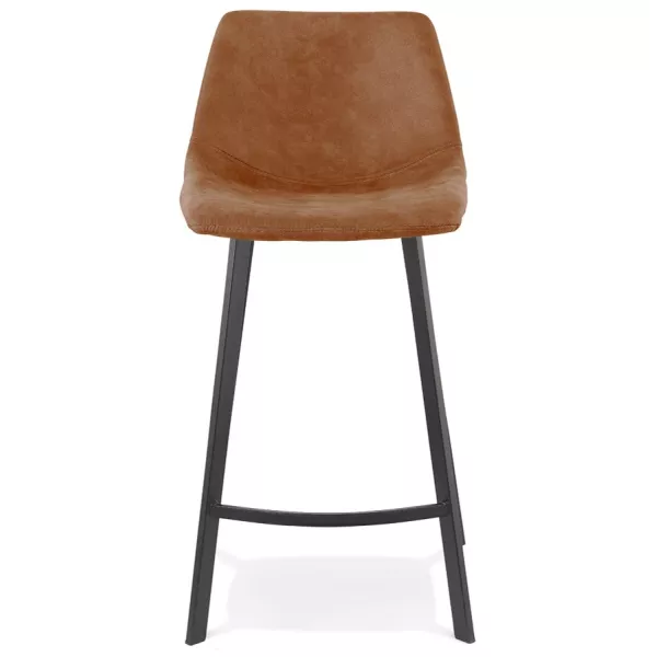 Tabouret snack mi-hauteur design en microfibre pieds métal noir PAULA MINI (marron)