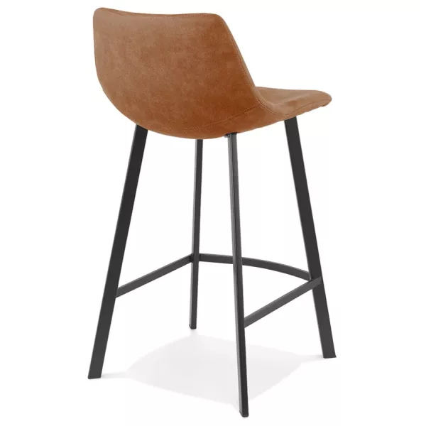 Tabouret snack mi-hauteur design en microfibre pieds métal noir PAULA MINI (marron)