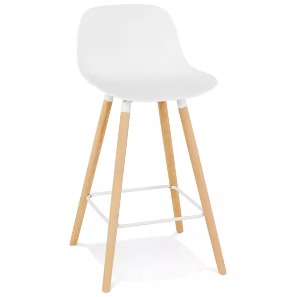 Tabouret snack mi-hauteur design en polypropylène pieds bois naturel LUNA MINI (blanc)