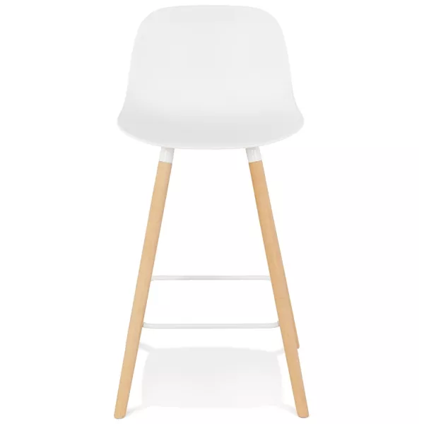 Tabouret snack mi-hauteur design en polypropylène pieds bois naturel LUNA MINI (blanc)