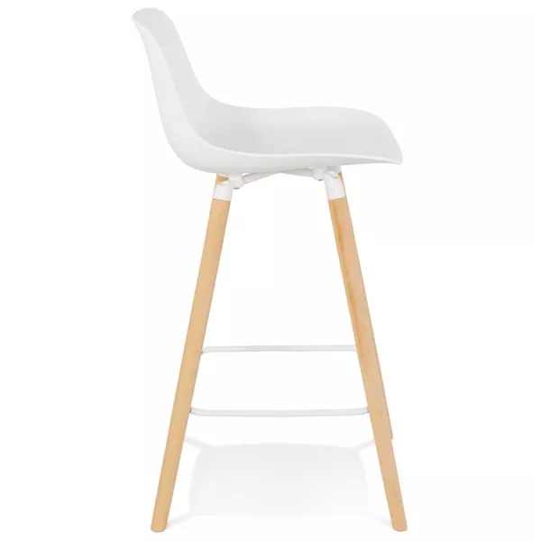 Tabouret snack mi-hauteur design en polypropylène pieds bois naturel LUNA MINI (blanc)