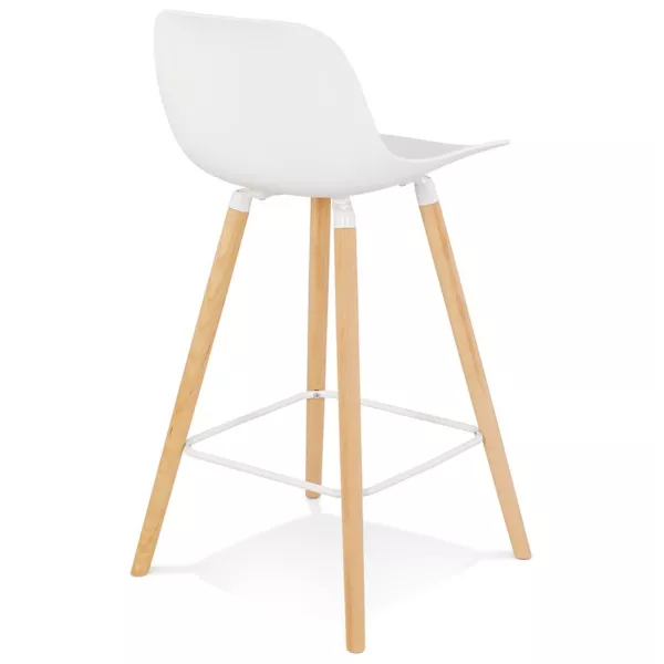 Tabouret snack mi-hauteur design en polypropylène pieds bois naturel LUNA MINI (blanc)