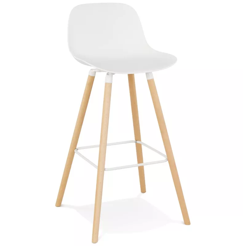 Tabouret de bar design en polypropylène pieds bois naturel LUNA (blanc)